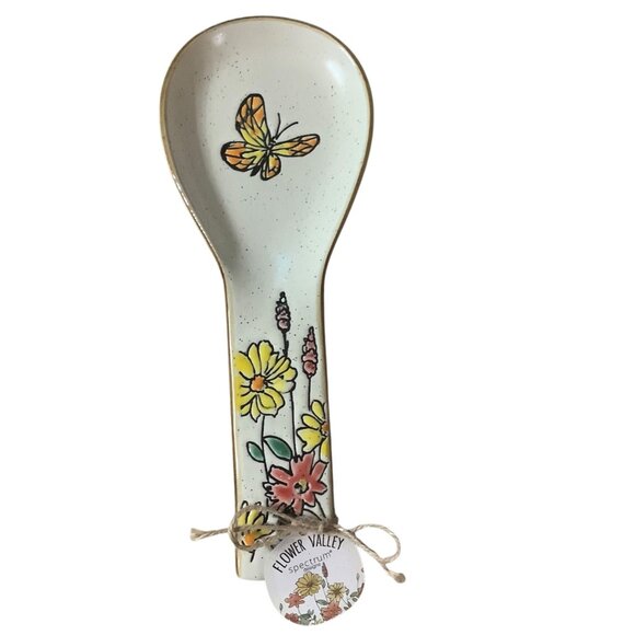 Butterfly & Flower Spoon Rest Flower Valley Spectrum Designs NEW Ceramic - Picture 1 of 6